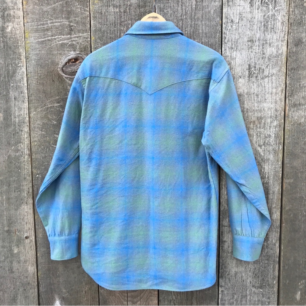 VTG 60s-70s Pendleton Western Wear Ombre Shadow Plaid Pearl Snap Shirt Medium - Picture 7 of 9